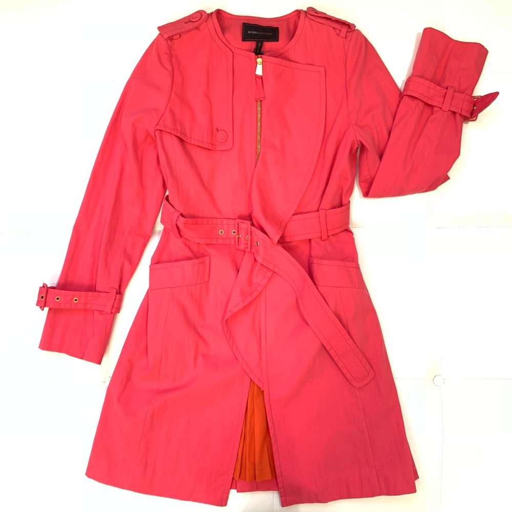 BCBG MAXAZRIA Pink Trench Coat Sz S - Picture 1 of 8